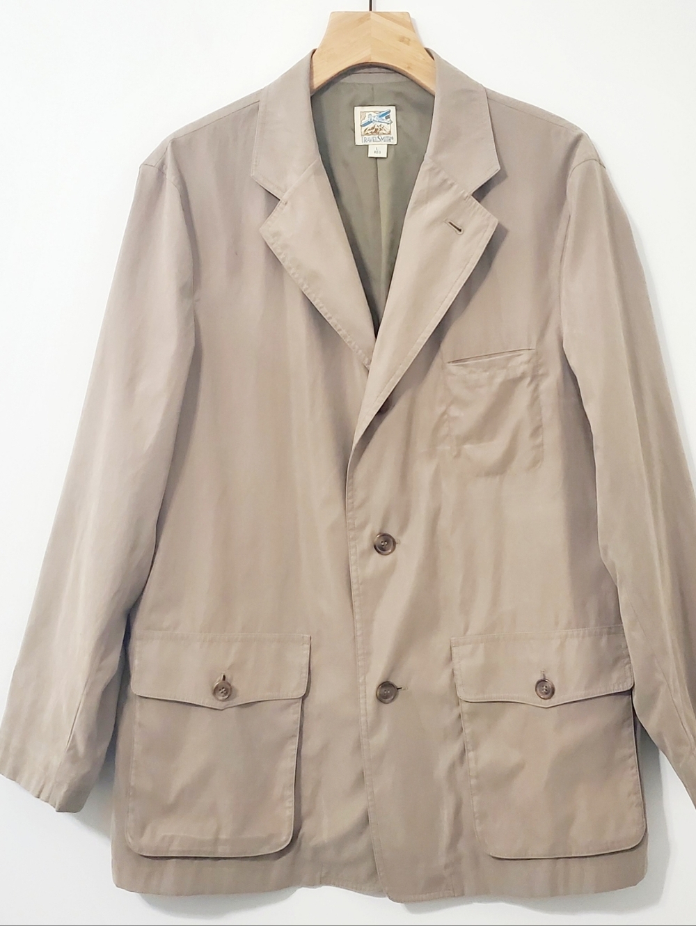 TravelSmith Travel Blazer Jacket Three Button Tan Mens Large